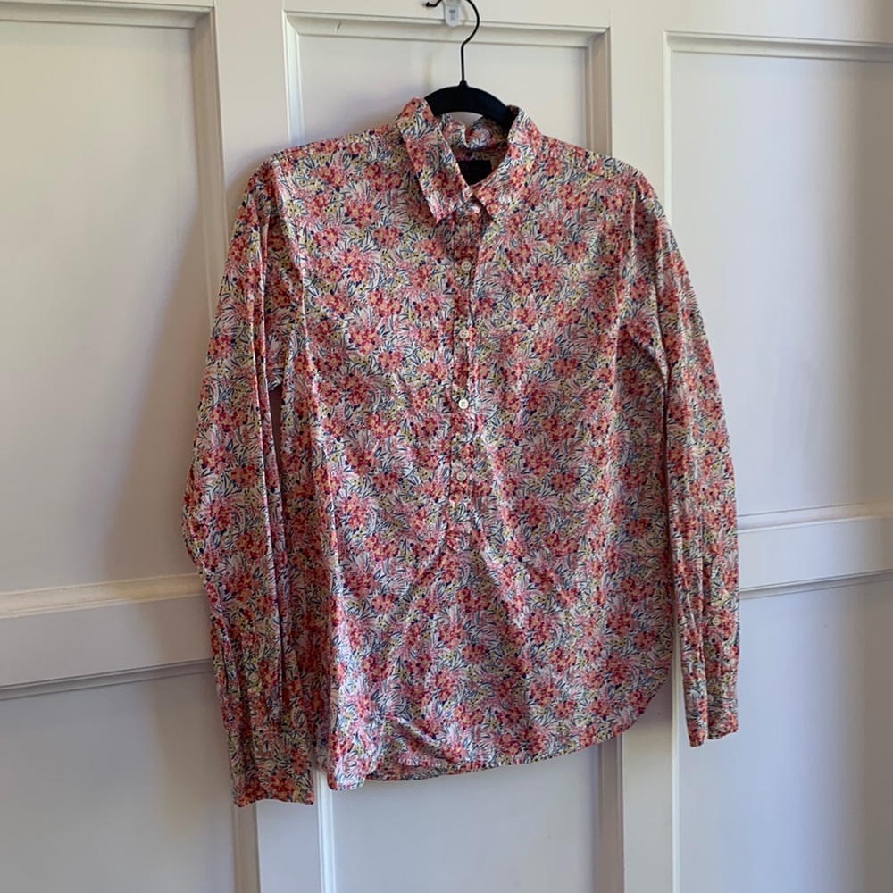 J.Crew floral popover button up blouse.